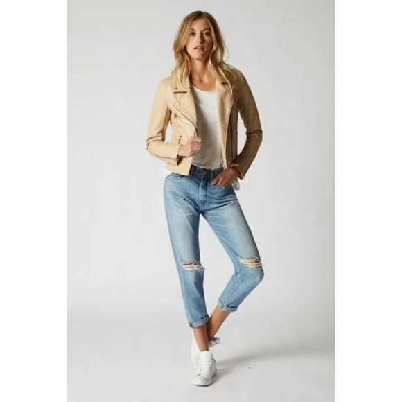 BLANK NYC Faux Leather Moto Jacket in Natural Light Small Womens Vegan Coat - Picture 15 of 16